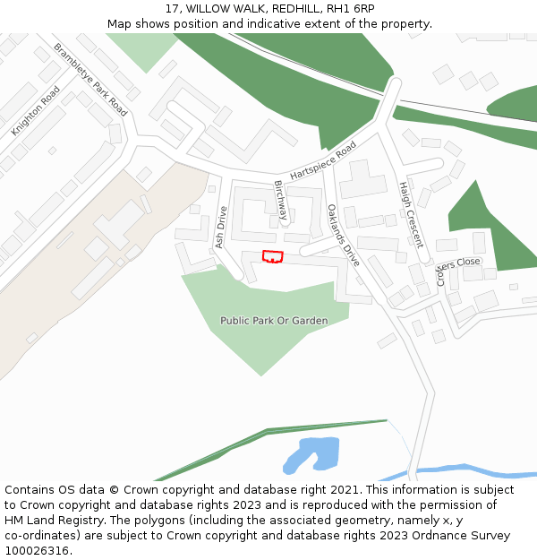 17, WILLOW WALK, REDHILL, RH1 6RP: Location map and indicative extent of plot