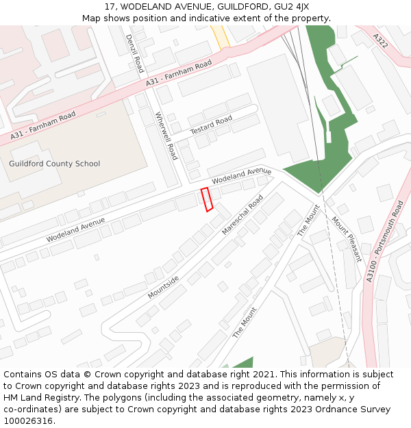 17, WODELAND AVENUE, GUILDFORD, GU2 4JX: Location map and indicative extent of plot