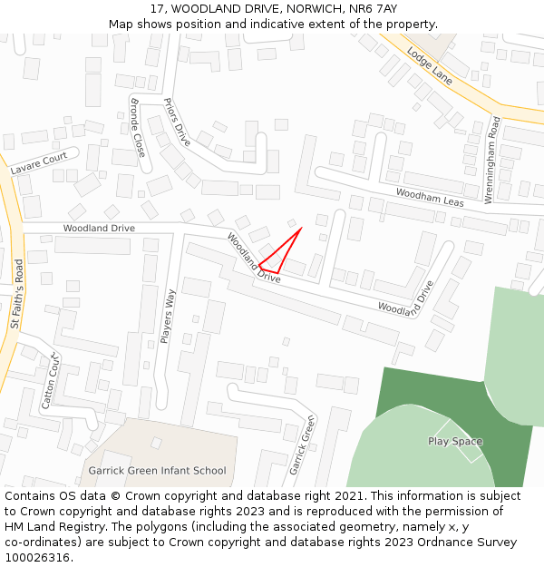 17, WOODLAND DRIVE, NORWICH, NR6 7AY: Location map and indicative extent of plot