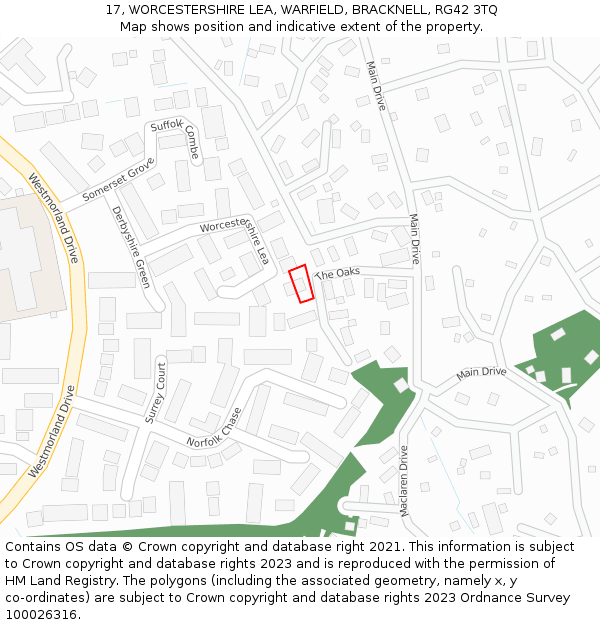 17, WORCESTERSHIRE LEA, WARFIELD, BRACKNELL, RG42 3TQ: Location map and indicative extent of plot