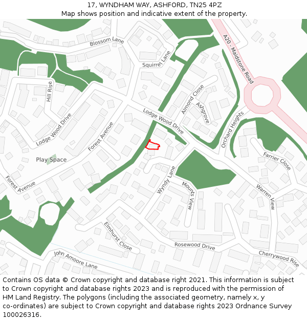 17, WYNDHAM WAY, ASHFORD, TN25 4PZ: Location map and indicative extent of plot