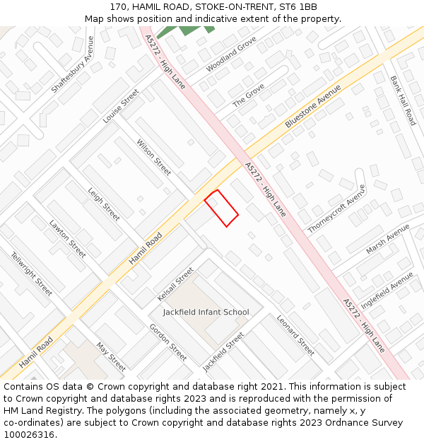 170, HAMIL ROAD, STOKE-ON-TRENT, ST6 1BB: Location map and indicative extent of plot