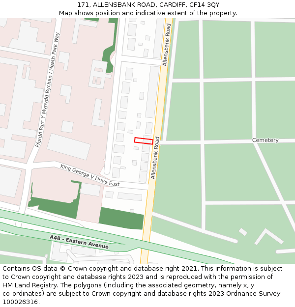 171, ALLENSBANK ROAD, CARDIFF, CF14 3QY: Location map and indicative extent of plot