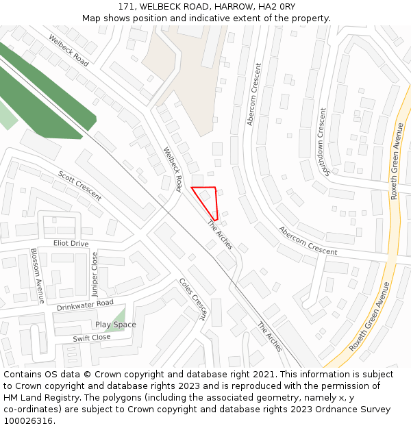 171, WELBECK ROAD, HARROW, HA2 0RY: Location map and indicative extent of plot