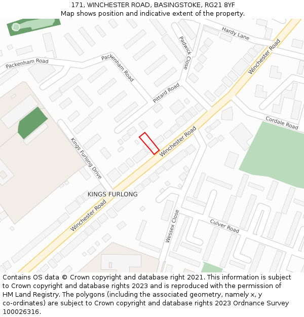 171, WINCHESTER ROAD, BASINGSTOKE, RG21 8YF: Location map and indicative extent of plot