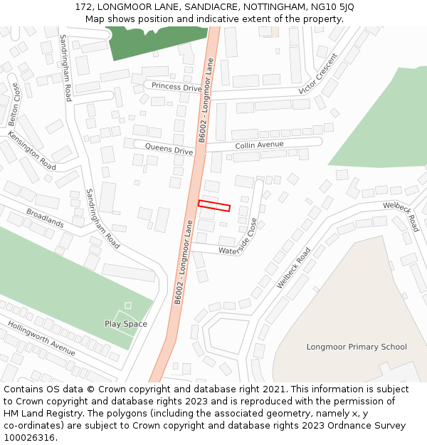 172, LONGMOOR LANE, SANDIACRE, NOTTINGHAM, NG10 5JQ: Location map and indicative extent of plot