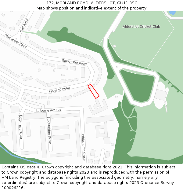 172, MORLAND ROAD, ALDERSHOT, GU11 3SG: Location map and indicative extent of plot