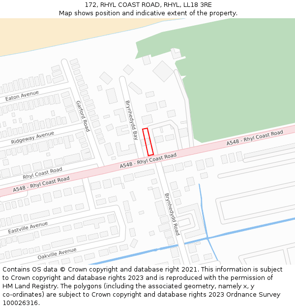 172, RHYL COAST ROAD, RHYL, LL18 3RE: Location map and indicative extent of plot