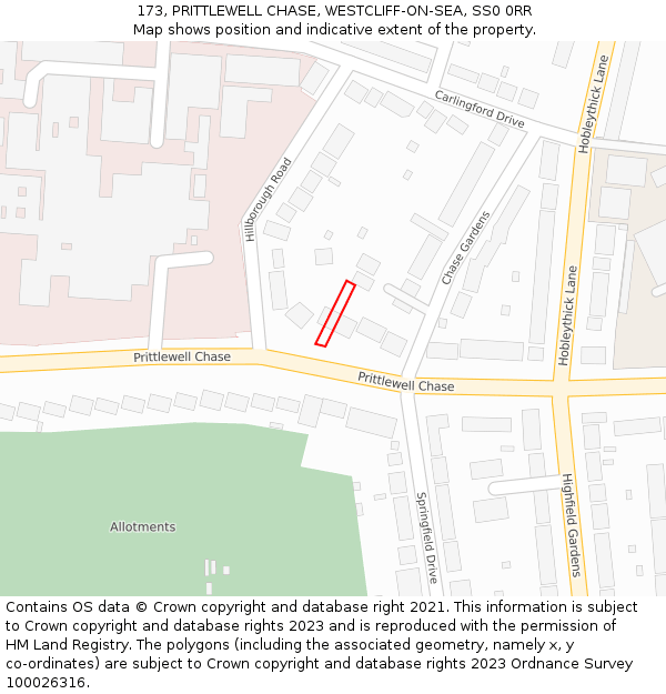 173, PRITTLEWELL CHASE, WESTCLIFF-ON-SEA, SS0 0RR: Location map and indicative extent of plot