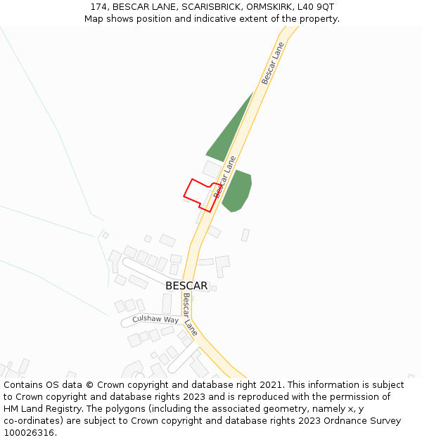 174, BESCAR LANE, SCARISBRICK, ORMSKIRK, L40 9QT: Location map and indicative extent of plot