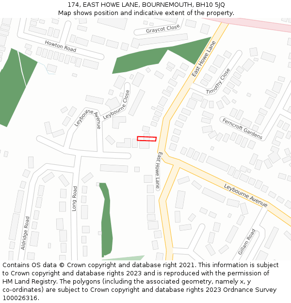 174, EAST HOWE LANE, BOURNEMOUTH, BH10 5JQ: Location map and indicative extent of plot