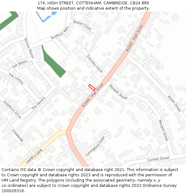 174, HIGH STREET, COTTENHAM, CAMBRIDGE, CB24 8RX: Location map and indicative extent of plot