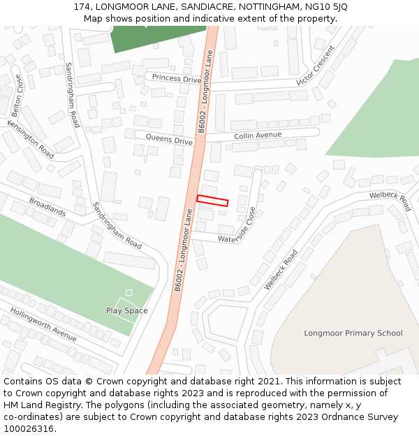 174, LONGMOOR LANE, SANDIACRE, NOTTINGHAM, NG10 5JQ: Location map and indicative extent of plot