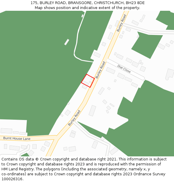 175, BURLEY ROAD, BRANSGORE, CHRISTCHURCH, BH23 8DE: Location map and indicative extent of plot