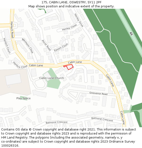 175, CABIN LANE, OSWESTRY, SY11 2PF: Location map and indicative extent of plot