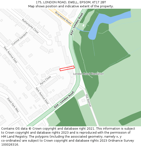 175, LONDON ROAD, EWELL, EPSOM, KT17 2BT: Location map and indicative extent of plot