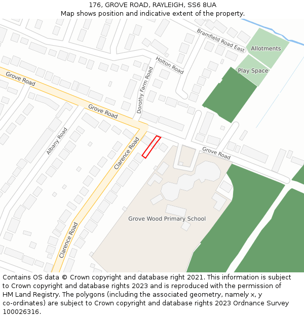 176, GROVE ROAD, RAYLEIGH, SS6 8UA: Location map and indicative extent of plot