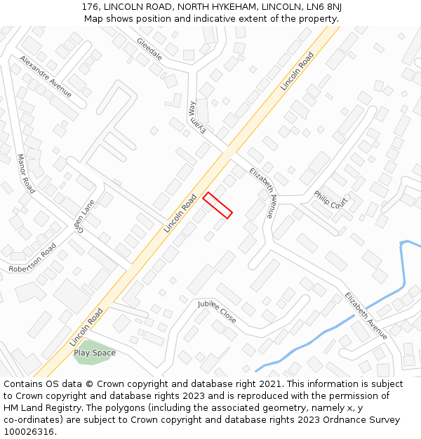 176, LINCOLN ROAD, NORTH HYKEHAM, LINCOLN, LN6 8NJ: Location map and indicative extent of plot