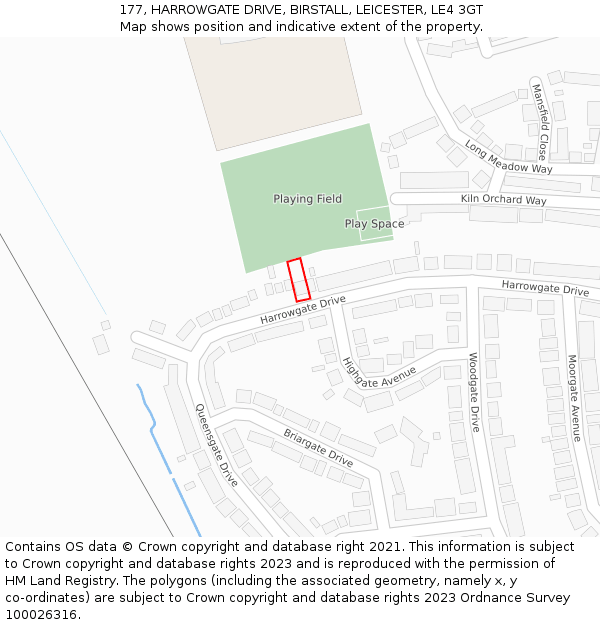 177, HARROWGATE DRIVE, BIRSTALL, LEICESTER, LE4 3GT: Location map and indicative extent of plot