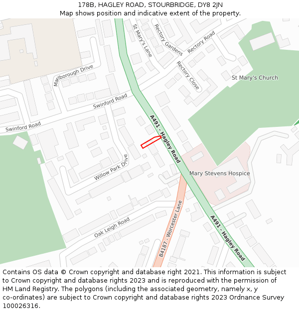 178B, HAGLEY ROAD, STOURBRIDGE, DY8 2JN: Location map and indicative extent of plot