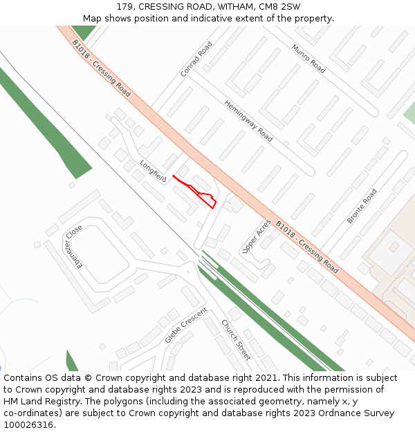 179, CRESSING ROAD, WITHAM, CM8 2SW: Location map and indicative extent of plot