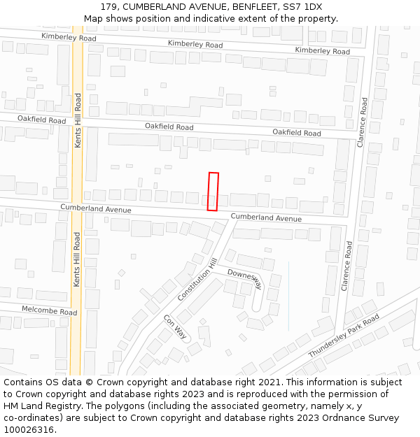 179, CUMBERLAND AVENUE, BENFLEET, SS7 1DX: Location map and indicative extent of plot