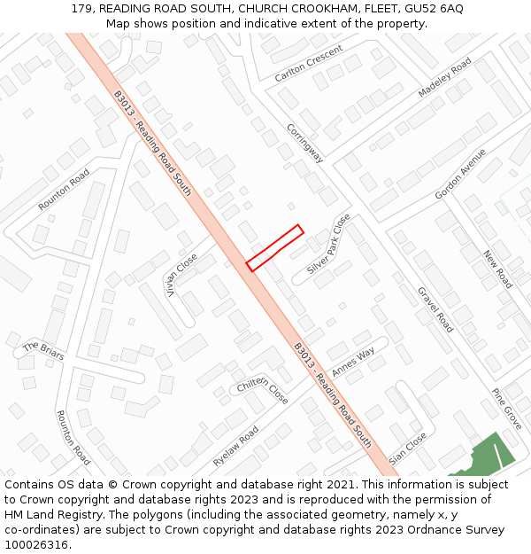 179, READING ROAD SOUTH, CHURCH CROOKHAM, FLEET, GU52 6AQ: Location map and indicative extent of plot