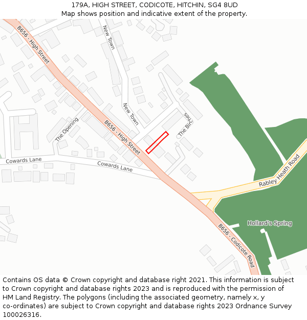 179A, HIGH STREET, CODICOTE, HITCHIN, SG4 8UD: Location map and indicative extent of plot