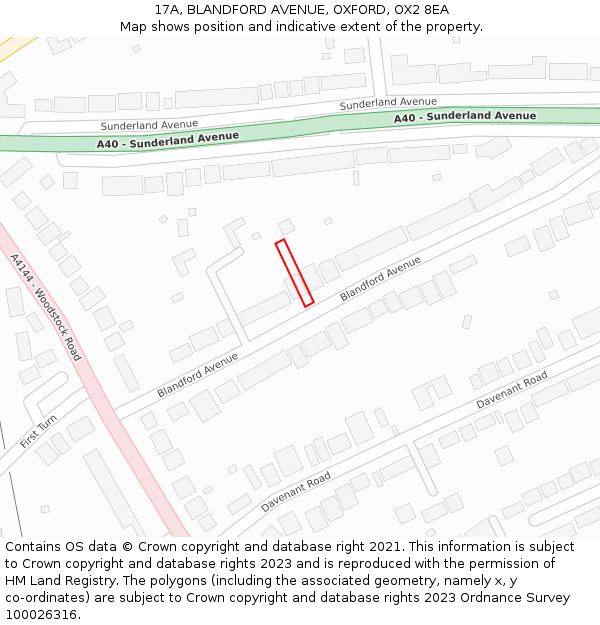 17A, BLANDFORD AVENUE, OXFORD, OX2 8EA: Location map and indicative extent of plot