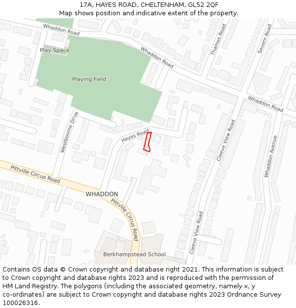 17A, HAYES ROAD, CHELTENHAM, GL52 2QF: Location map and indicative extent of plot