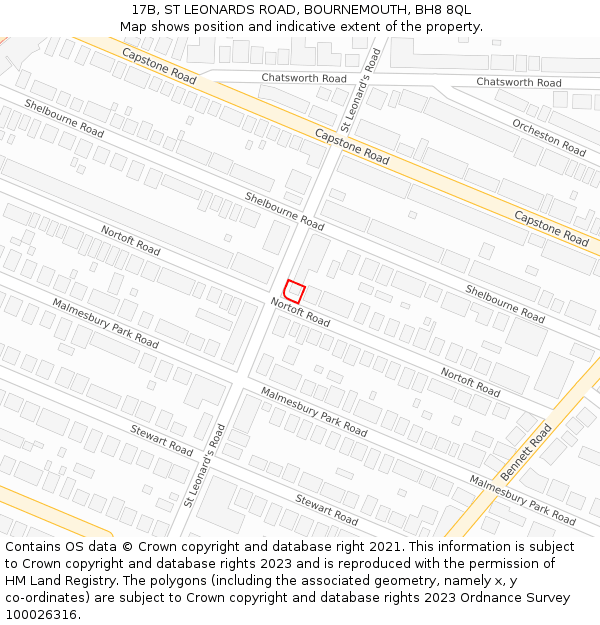 17B, ST LEONARDS ROAD, BOURNEMOUTH, BH8 8QL: Location map and indicative extent of plot