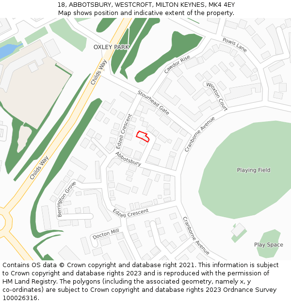 18, ABBOTSBURY, WESTCROFT, MILTON KEYNES, MK4 4EY: Location map and indicative extent of plot