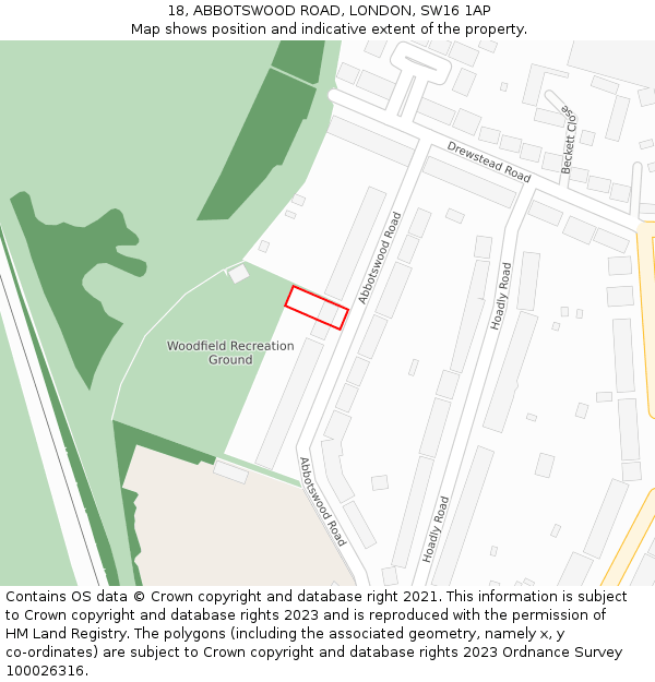 18, ABBOTSWOOD ROAD, LONDON, SW16 1AP: Location map and indicative extent of plot