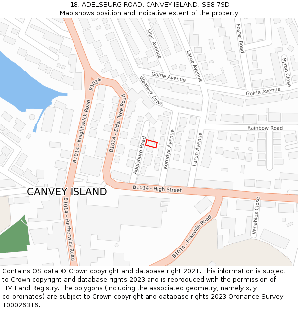 18, ADELSBURG ROAD, CANVEY ISLAND, SS8 7SD: Location map and indicative extent of plot
