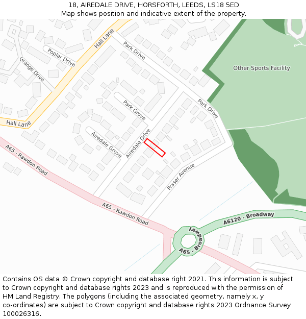18, AIREDALE DRIVE, HORSFORTH, LEEDS, LS18 5ED: Location map and indicative extent of plot