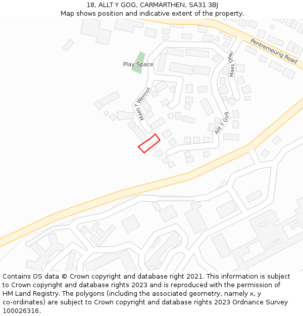 18, ALLT Y GOG, CARMARTHEN, SA31 3BJ: Location map and indicative extent of plot