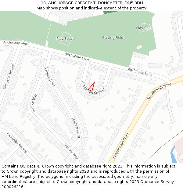 18, ANCHORAGE CRESCENT, DONCASTER, DN5 8DU: Location map and indicative extent of plot