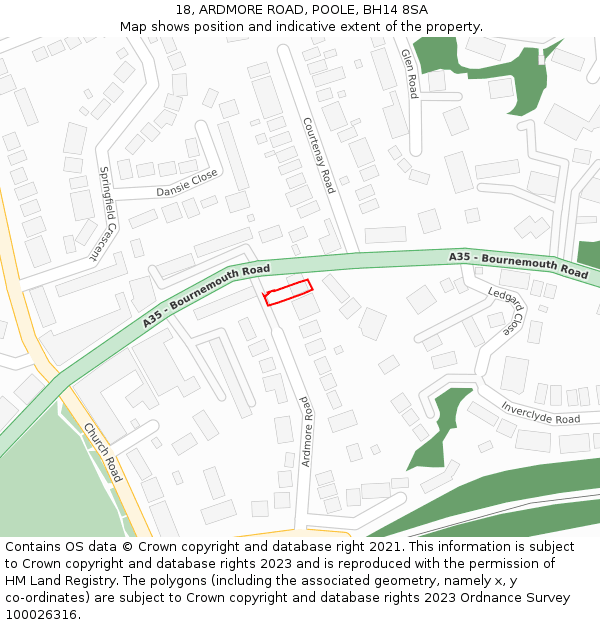 18, ARDMORE ROAD, POOLE, BH14 8SA: Location map and indicative extent of plot