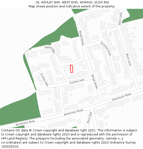 18, ASHLEY WAY, WEST END, WOKING, GU24 9NJ: Location map and indicative extent of plot