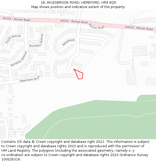 18, AYLESBROOK ROAD, HEREFORD, HR4 9QS: Location map and indicative extent of plot