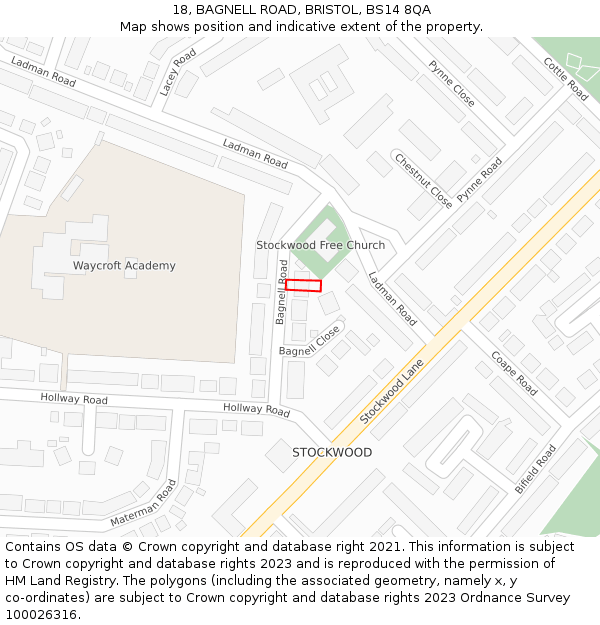 18, BAGNELL ROAD, BRISTOL, BS14 8QA: Location map and indicative extent of plot