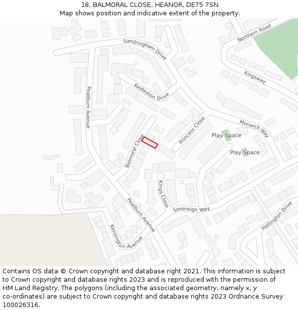 18, BALMORAL CLOSE, HEANOR, DE75 7SN: Location map and indicative extent of plot