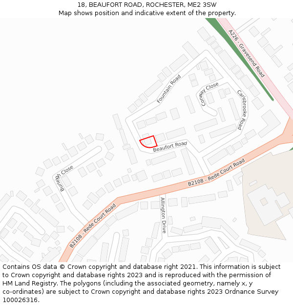 18, BEAUFORT ROAD, ROCHESTER, ME2 3SW: Location map and indicative extent of plot