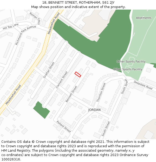 18, BENNETT STREET, ROTHERHAM, S61 2JY: Location map and indicative extent of plot