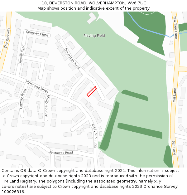 18, BEVERSTON ROAD, WOLVERHAMPTON, WV6 7UG: Location map and indicative extent of plot