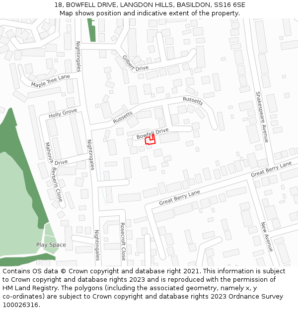 18, BOWFELL DRIVE, LANGDON HILLS, BASILDON, SS16 6SE: Location map and indicative extent of plot