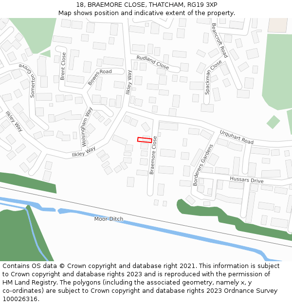 18, BRAEMORE CLOSE, THATCHAM, RG19 3XP: Location map and indicative extent of plot
