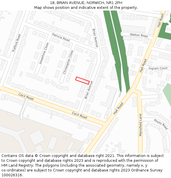 18, BRIAN AVENUE, NORWICH, NR1 2PH: Location map and indicative extent of plot