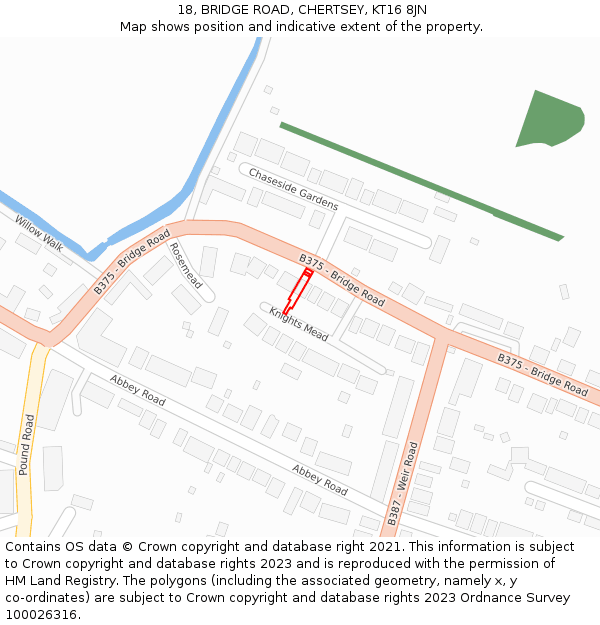 18, BRIDGE ROAD, CHERTSEY, KT16 8JN: Location map and indicative extent of plot