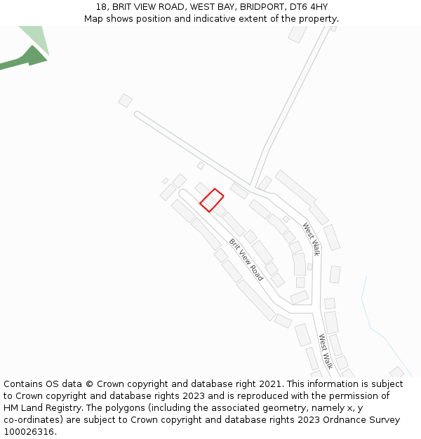 18, BRIT VIEW ROAD, WEST BAY, BRIDPORT, DT6 4HY: Location map and indicative extent of plot